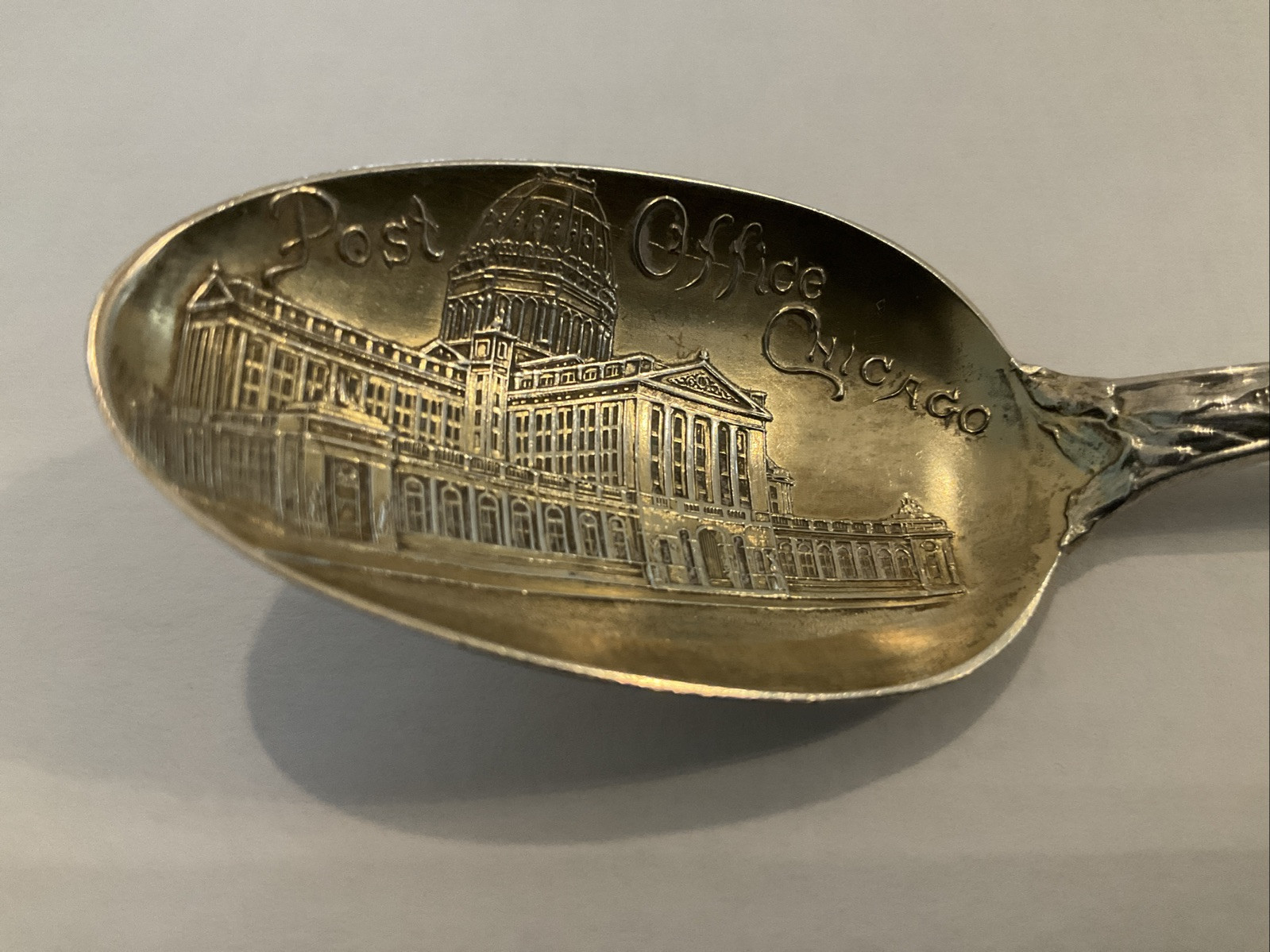 Chicago Post Office Art Institute Fort Dearborn Sterling Souvenir Spoon Antique