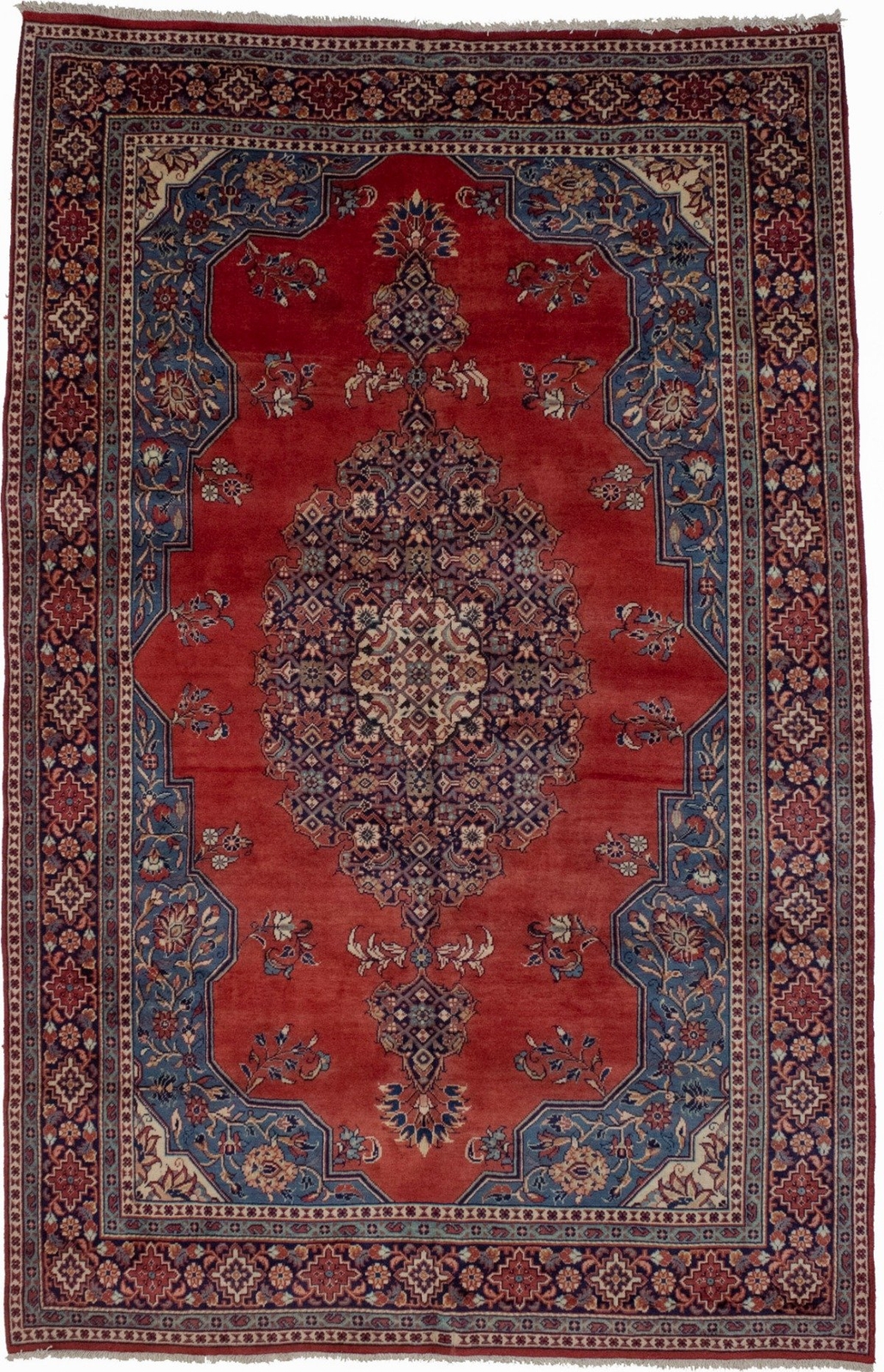 Vintage Handmade Oriental Rug Traditional Orange-Red Floral Style Carpet 7X11 ft