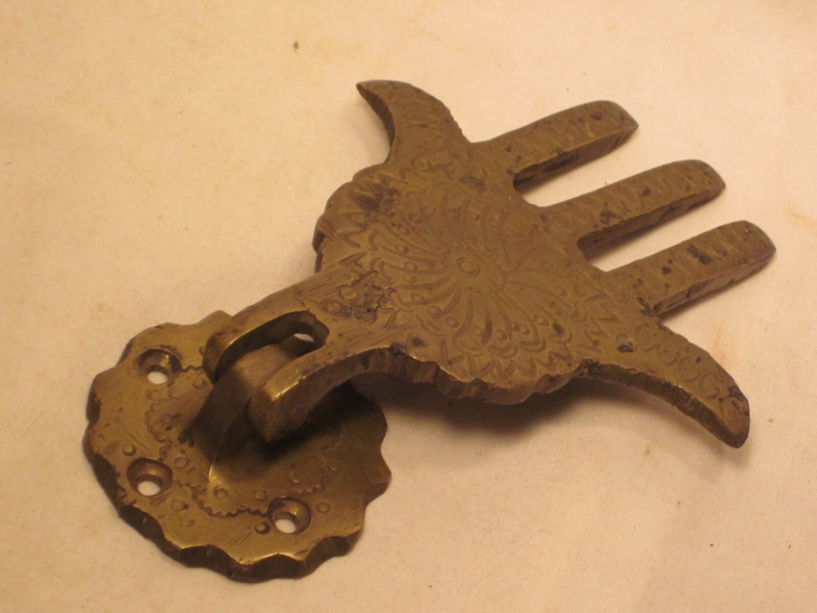 incomplete vintage solid brass Fatima hand hinge door knocker top part Moroccan