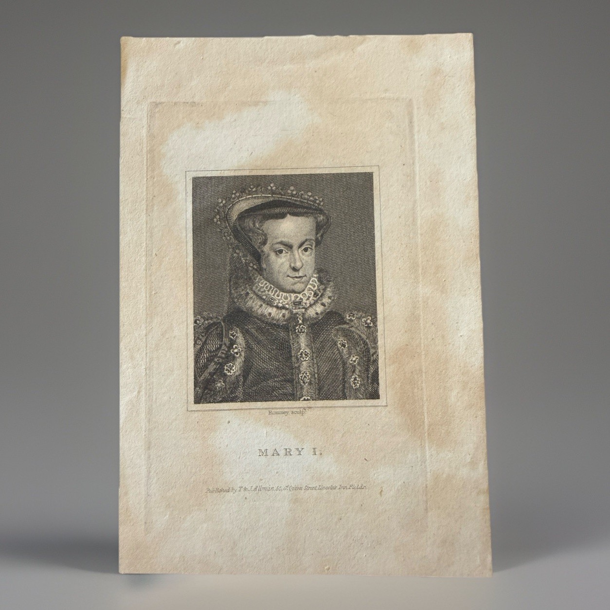 Antique Unframed Engraving of Queen Mary I, 18th C