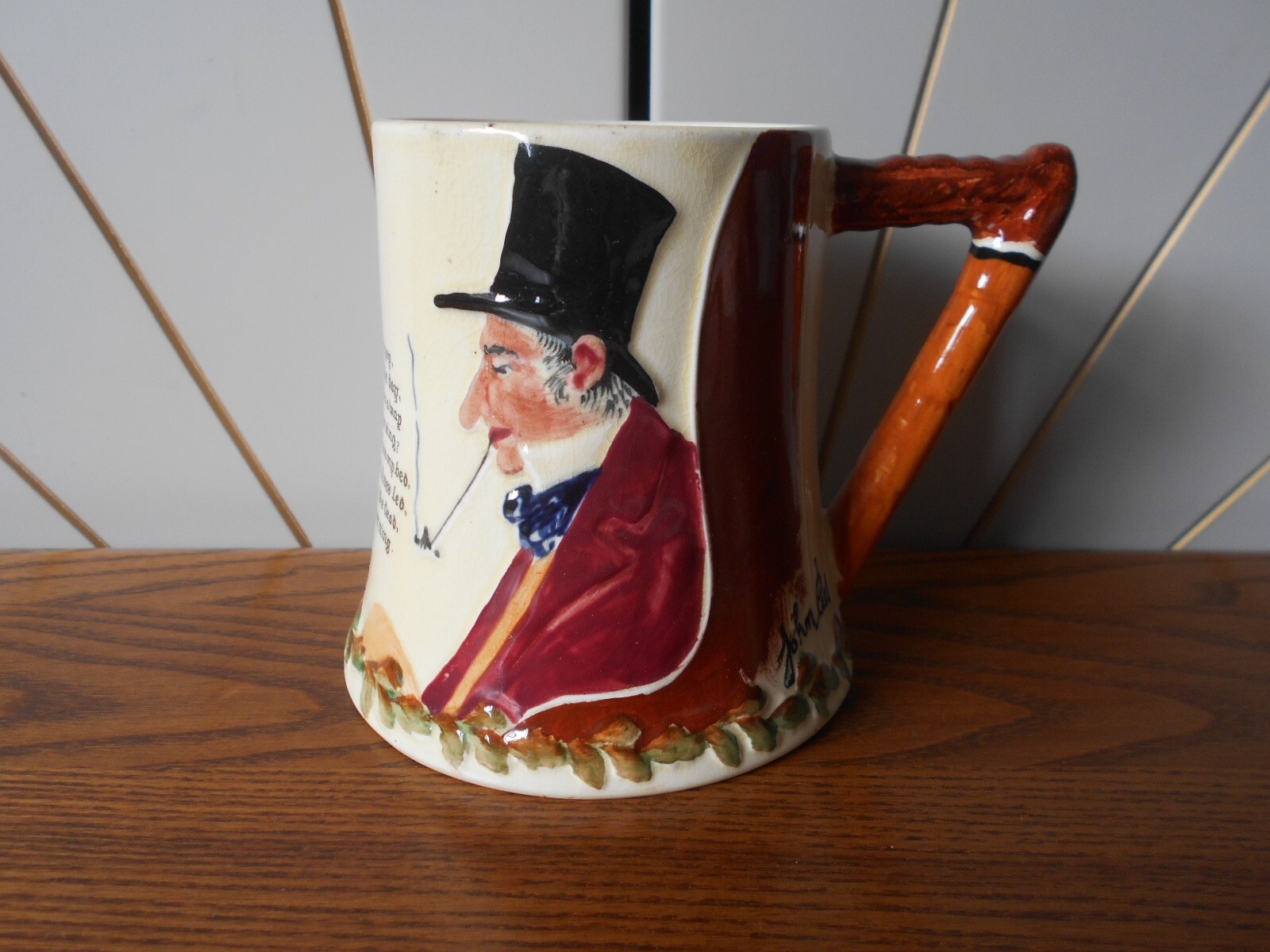 JOHN PEEL antique musical tankard, ceramic mug CROWN DEVON FIELDINGS working FOX