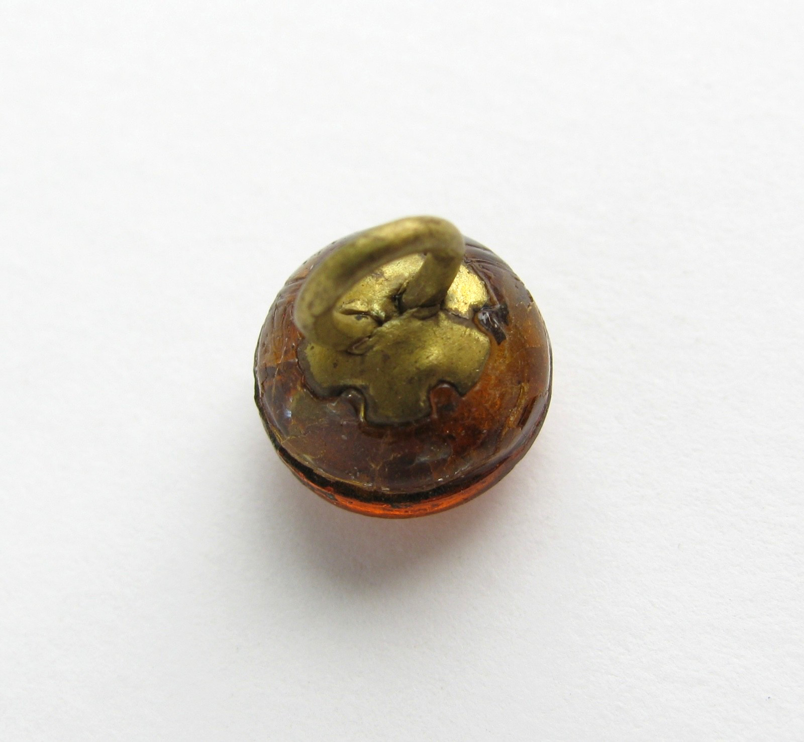 Antique Glass Button Rosette Shank 2pc Cemented Amber Flower Rose