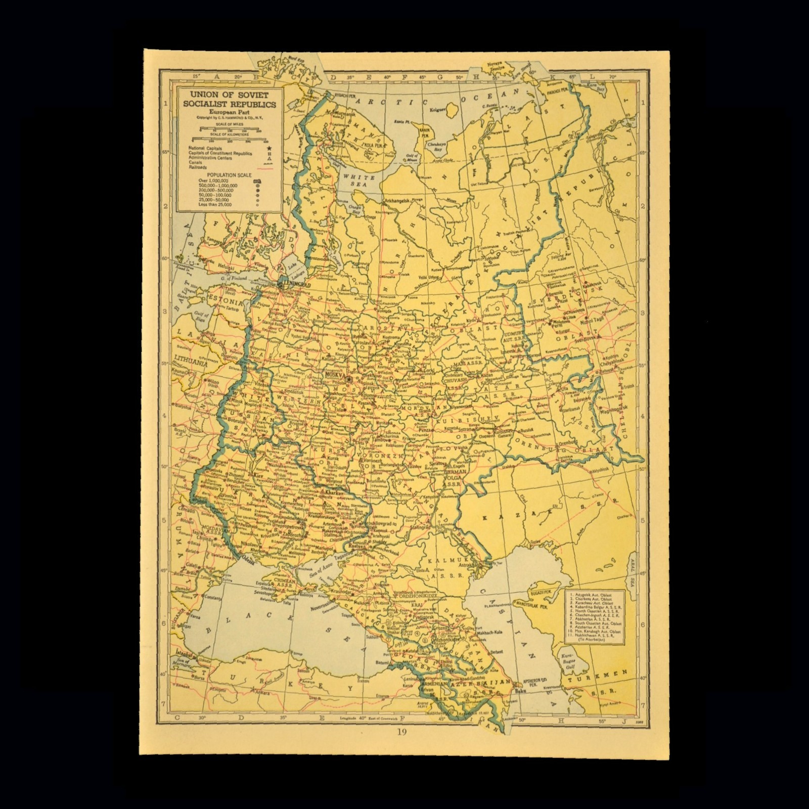 Pre WWII USSR Map Union Soviet Socialist Republics 11 Union Republics Moscow