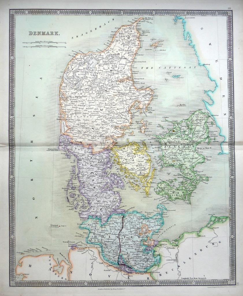 DENMARK BY JOHN DOWER c1844 GENUINE ANTIQUE ENGRAVED ORIGINAL HAND COLOUR