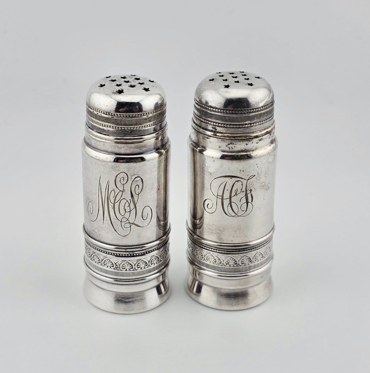 Pair of Antique Gorham Silverplate Salt & Pepper Shakers #0605