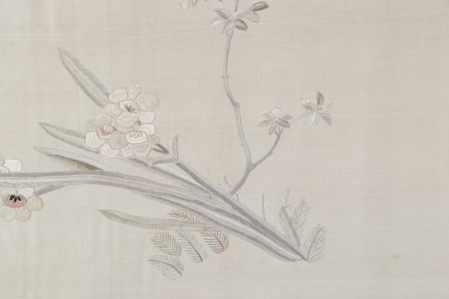 Chinese Silk Embroidery Birds Panel Framed Scissortails on Branch Vintage
