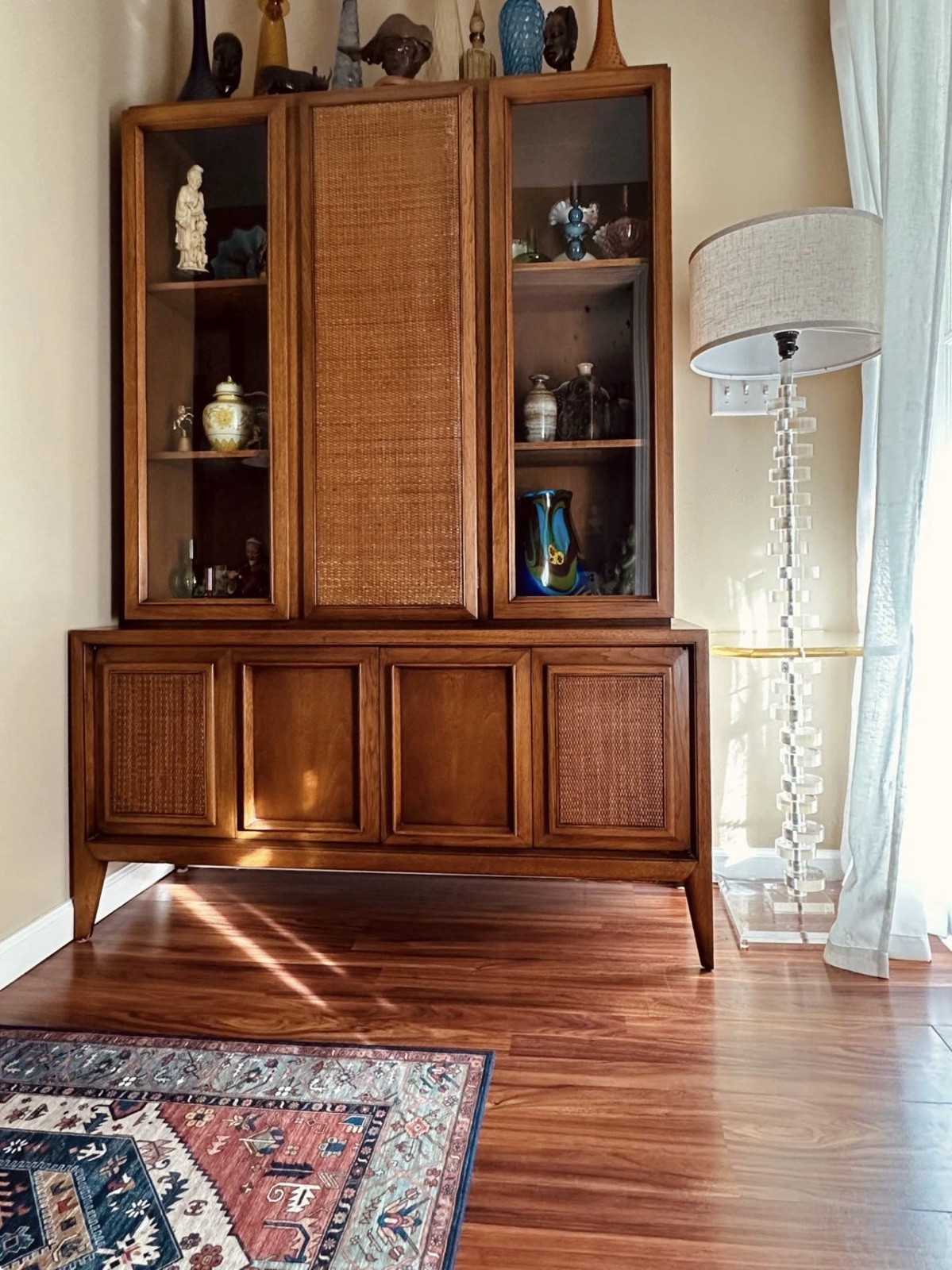 Mid Century Walnut Cane Front China Cabinet by Century Furniture Co.