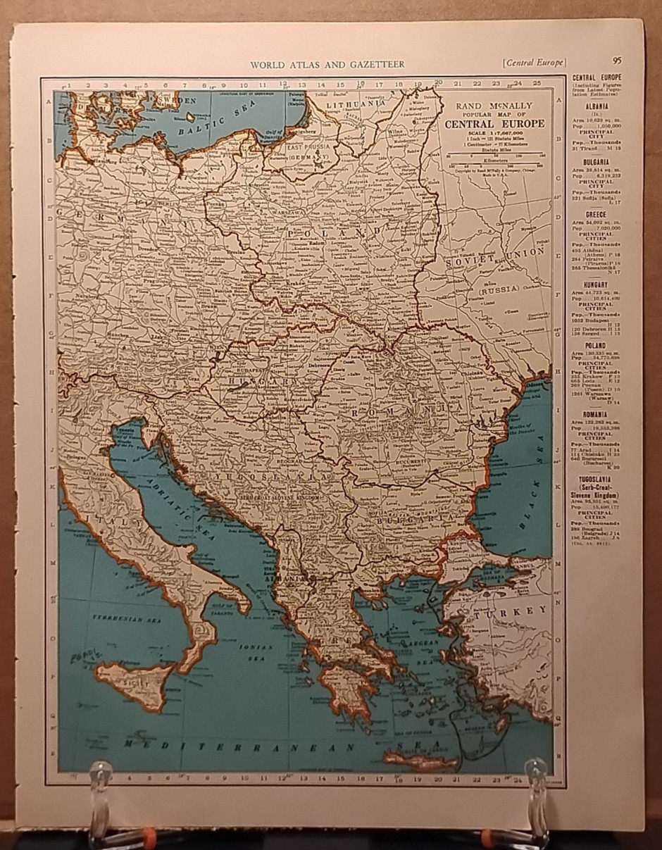 1940 Vintage CENTRAL EUROPE Map Antique from Collier’s World Atlas & Gazetteer