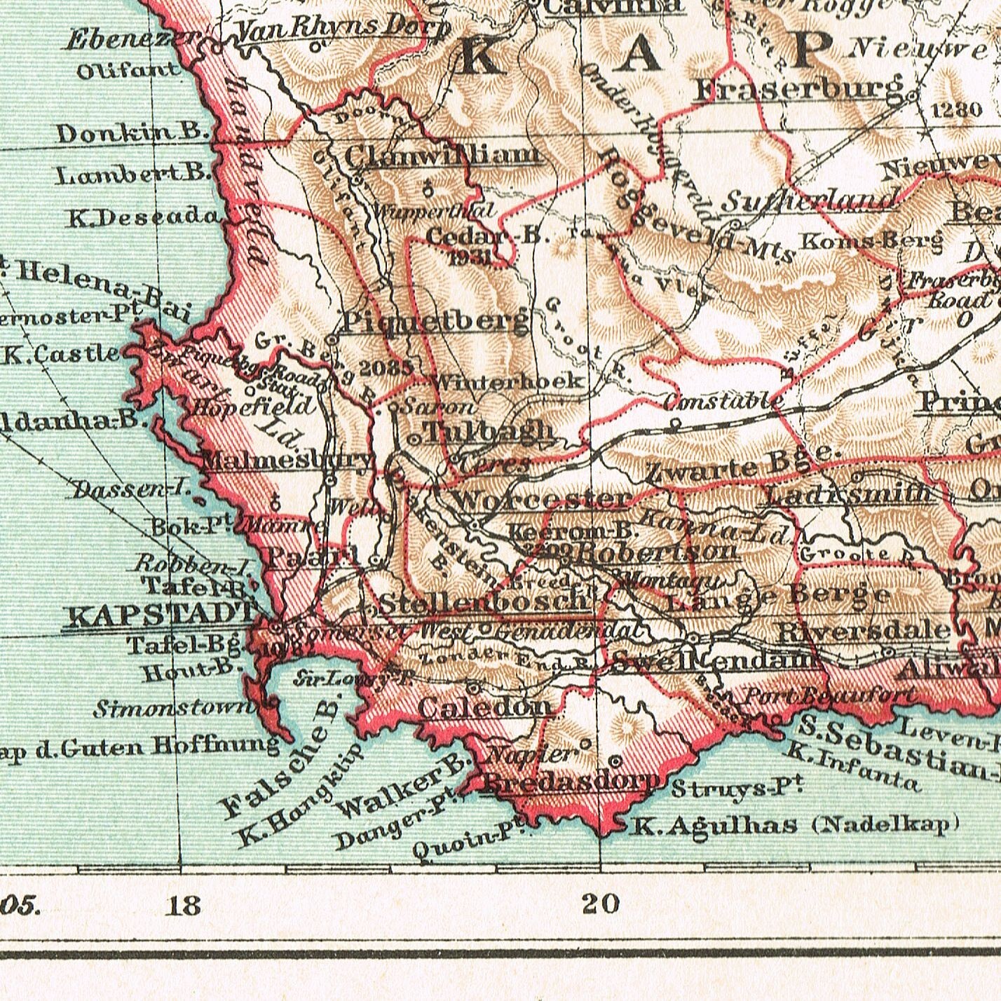 SOUTH AFRICA CAPE TOWN KAAPSTAD Original map 1905 DATED SOUTH AFRICA