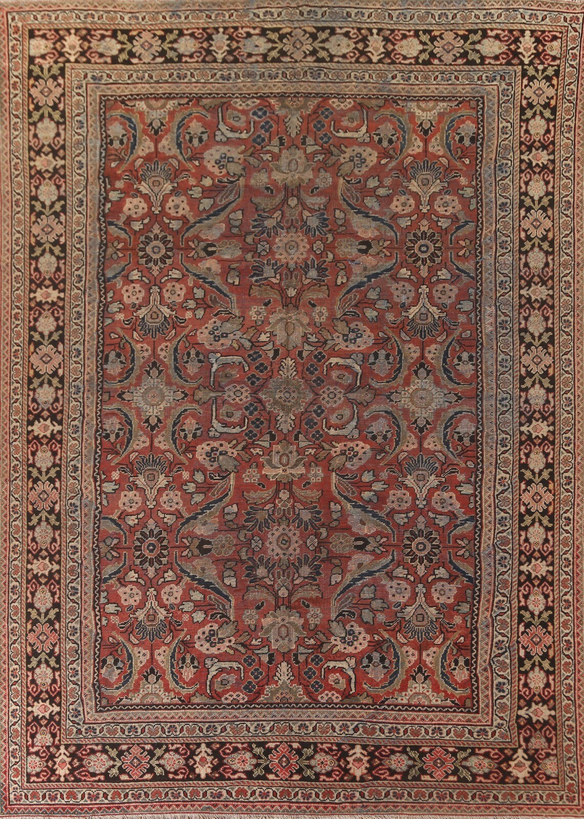 Pre-1900 Antique Floral 9×13 Large Rug Mahal Handmade Wool for Dining Room