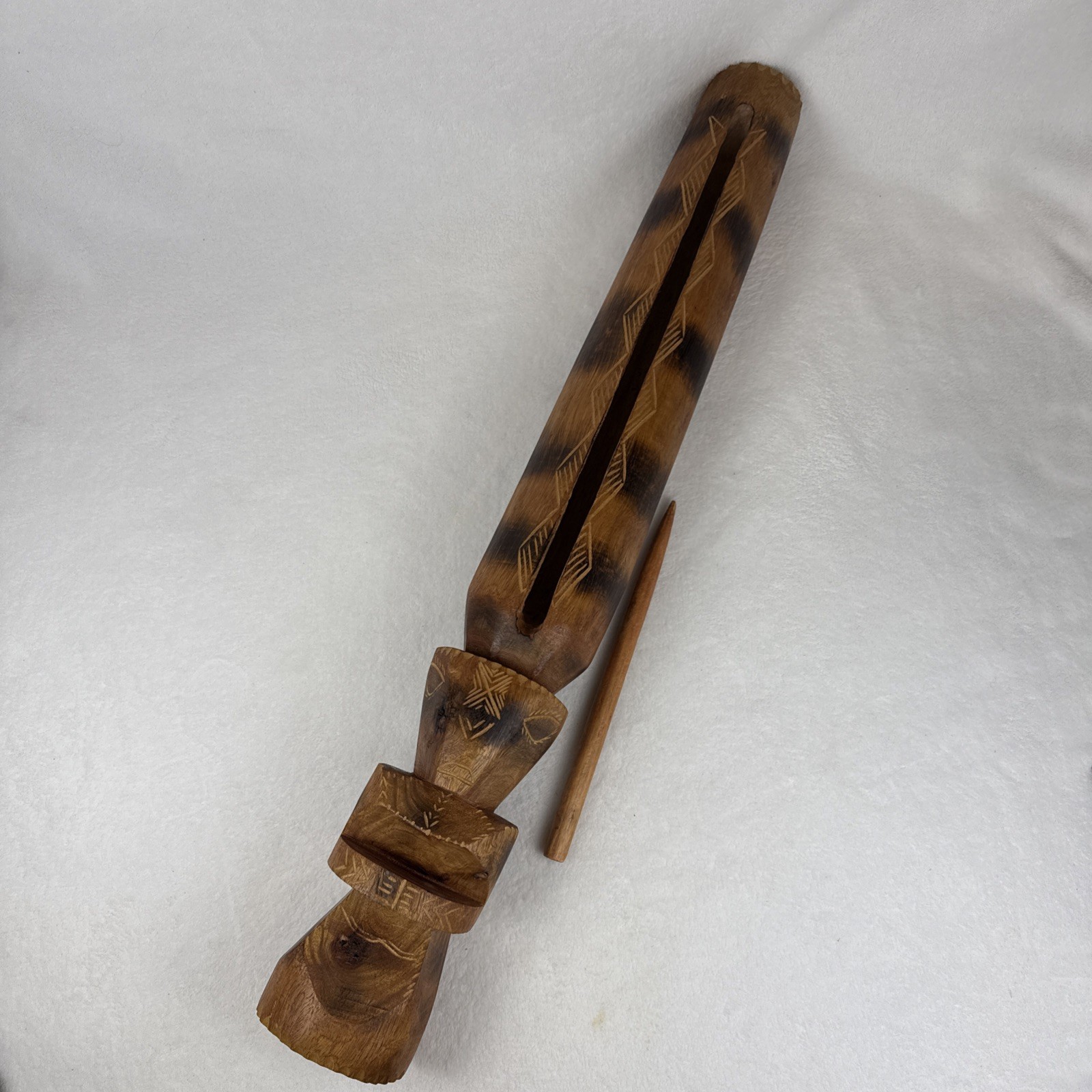Papua New Guinea Crafts Slit Drum Hand Carved Wood Drum Stick Vintage 32”