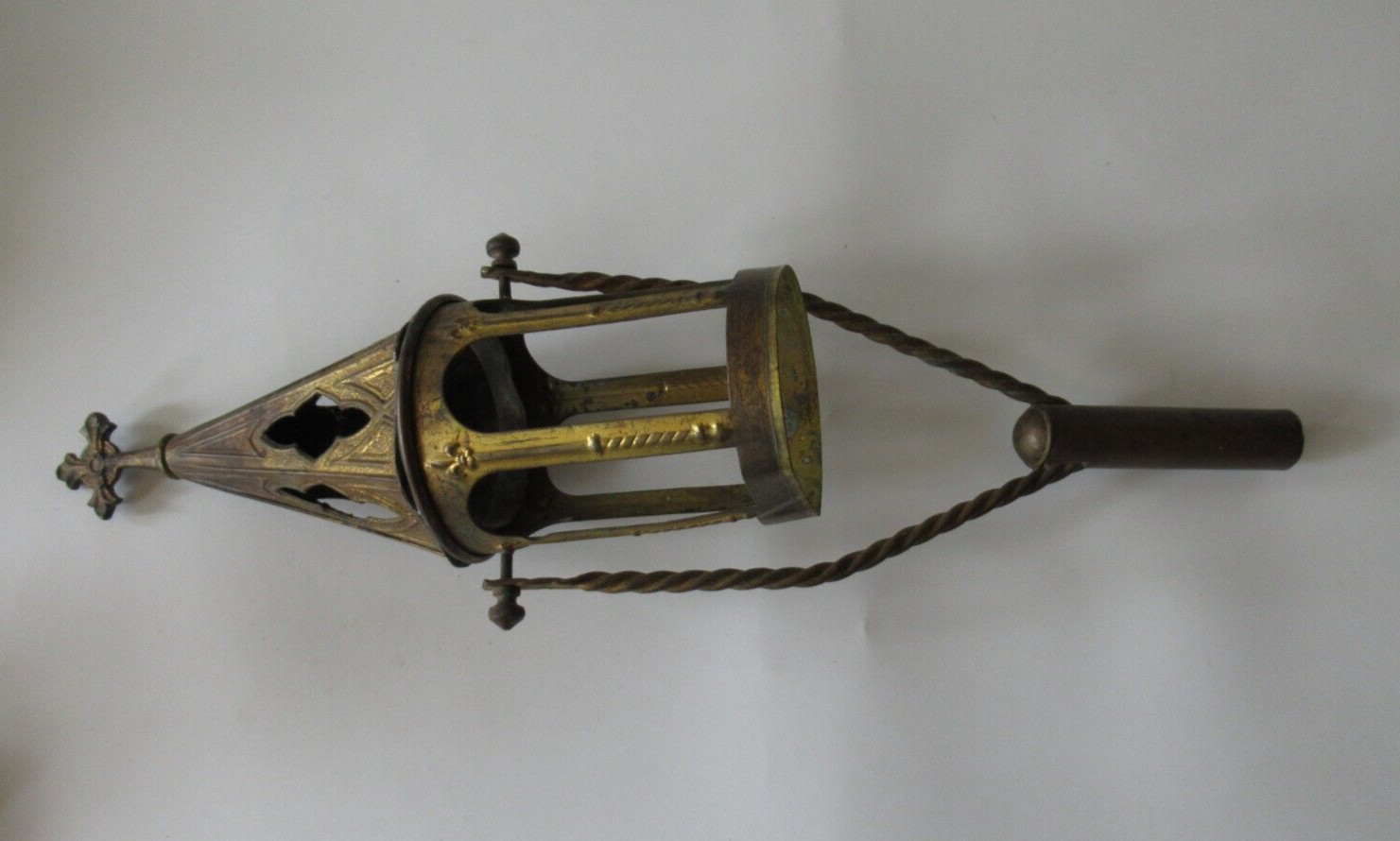 Antique brass Processional Lantern Fleur de lis French cross finial pole mount