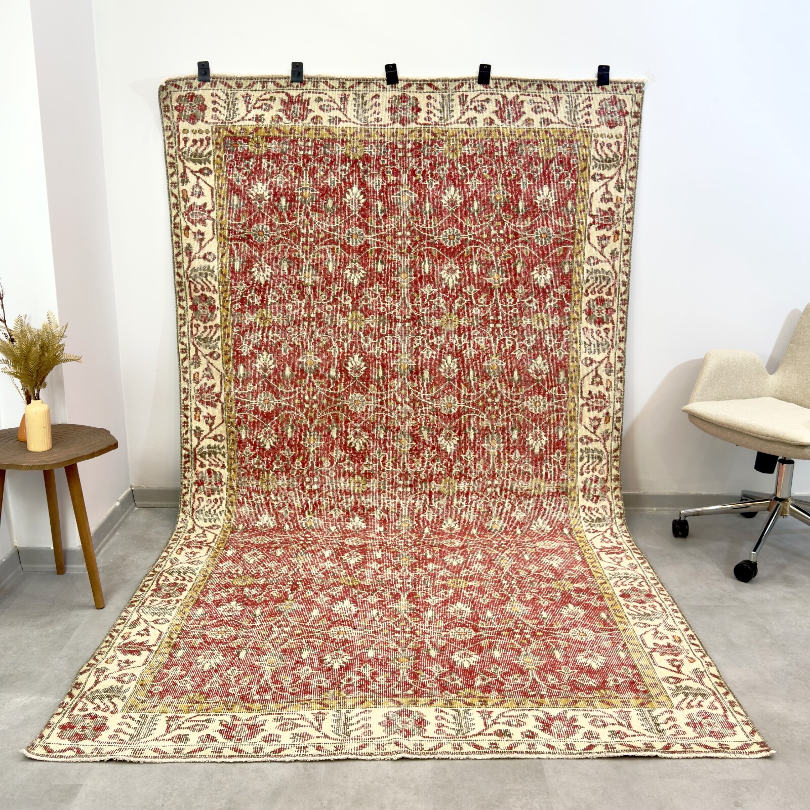 5×9 Floral Red Vintage Area Rug, Turkish Oushak Rug, Handwoven, Wool Carpet