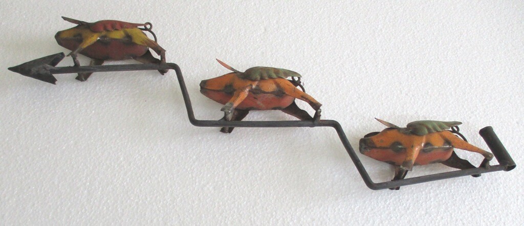 IRON THREE FLYING PIGS WEATHER VANE , WEATHERVANE