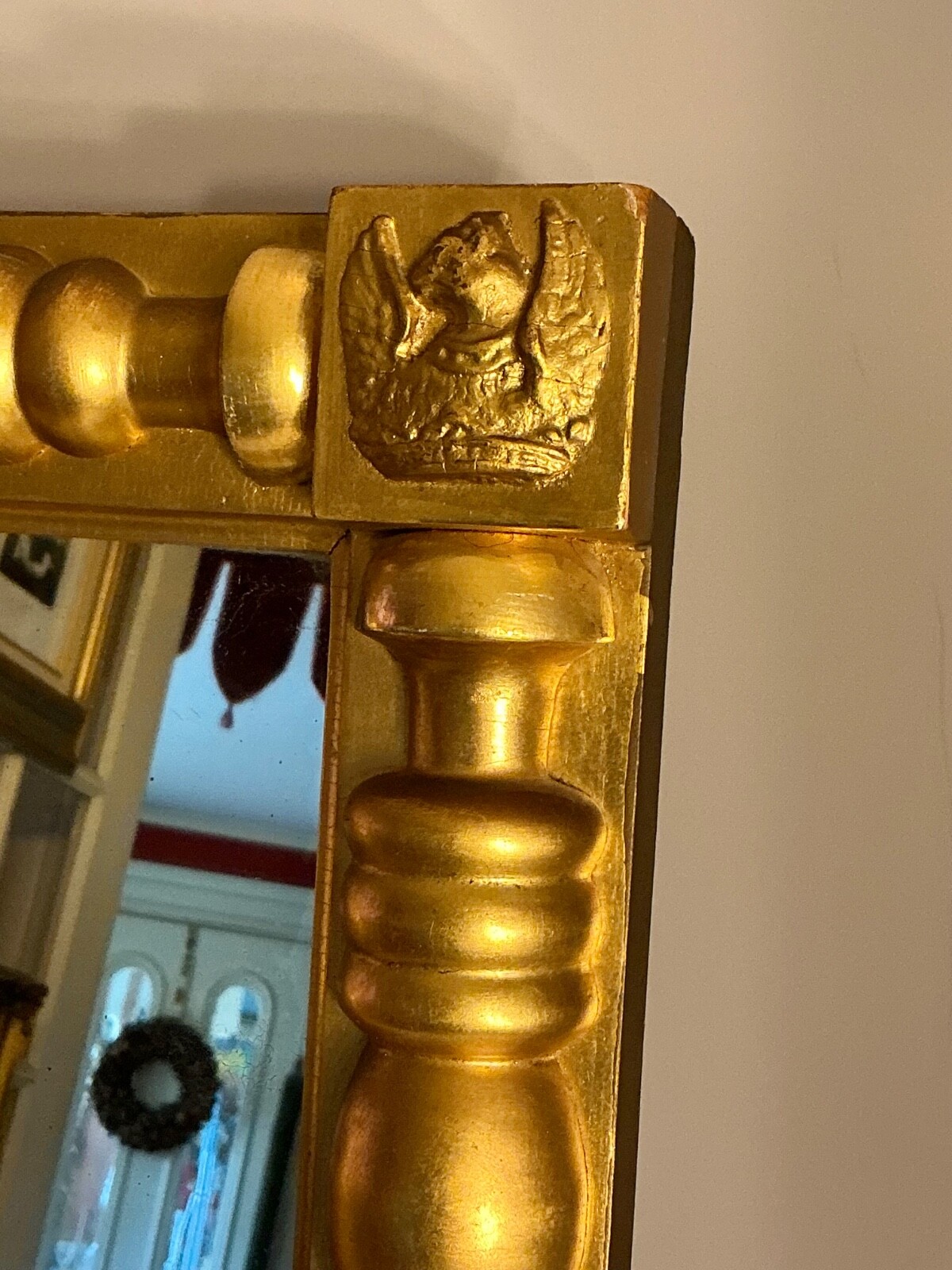 Federal/Empire Split Column Looking Glass Gilt Wood & Gesso Griffins ca1820-1840
