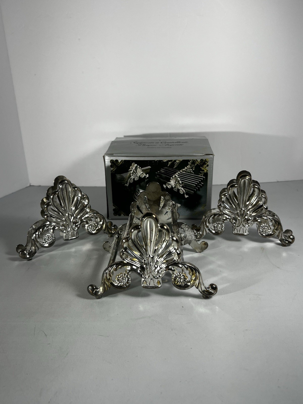 Formal Vintage Buffet Set of 3 Silverware Holders- Patina Silver Plate