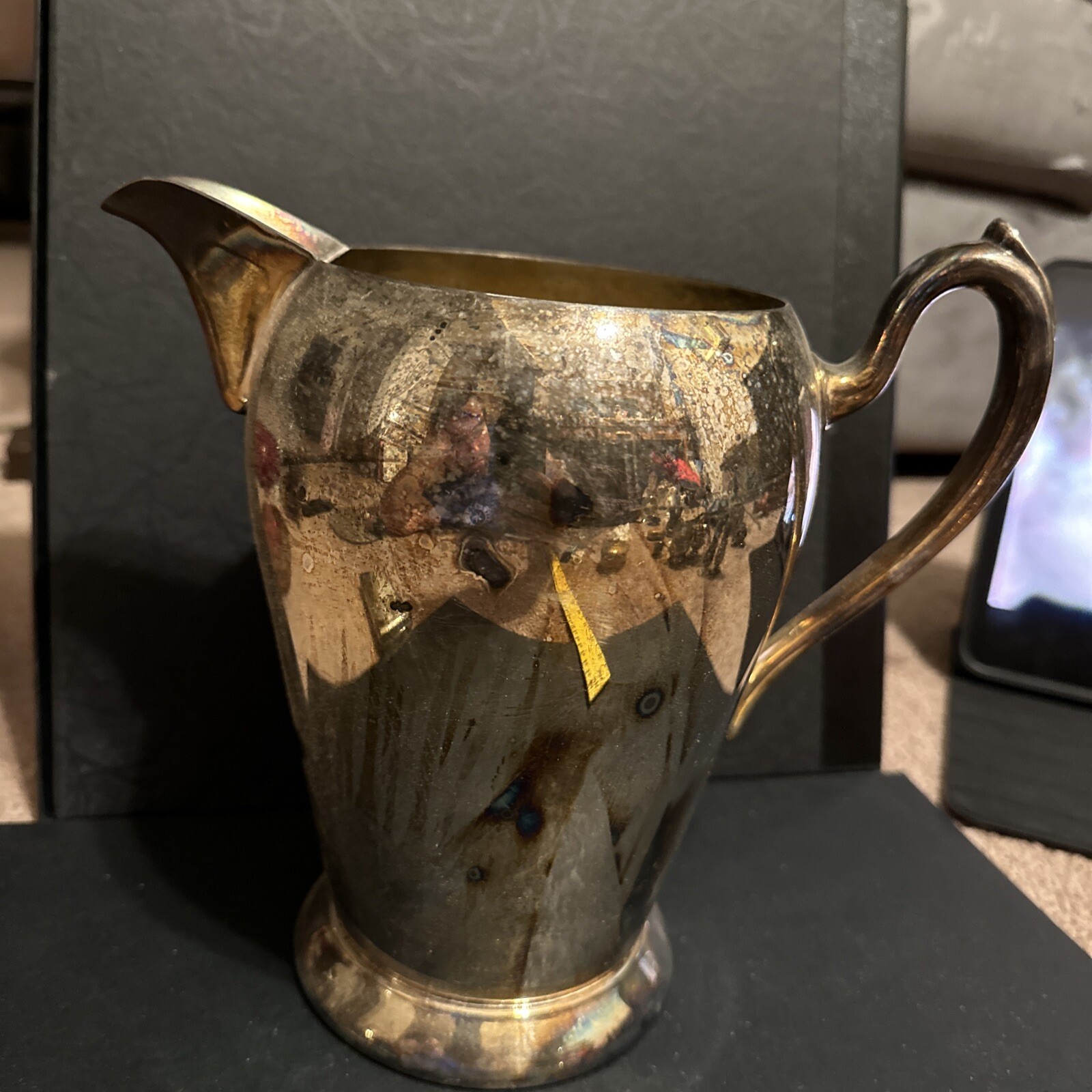 Pitcher by Academy Co. Vintage Silver on Copper #105 8″ Tall Pitcher