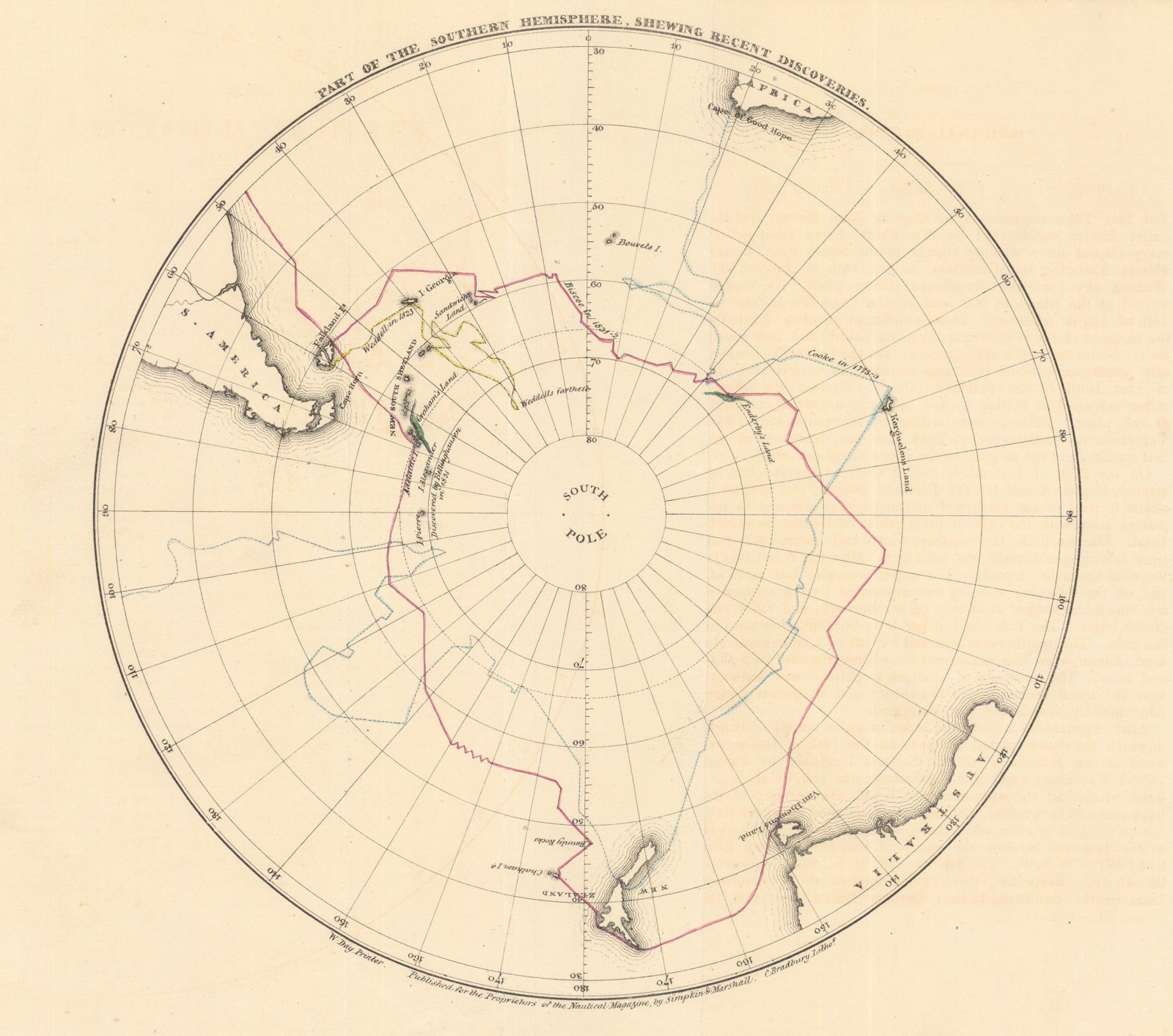Part of the Southern Hemisphere, Shewing Recent Discoveries — Antarctic 1835 map