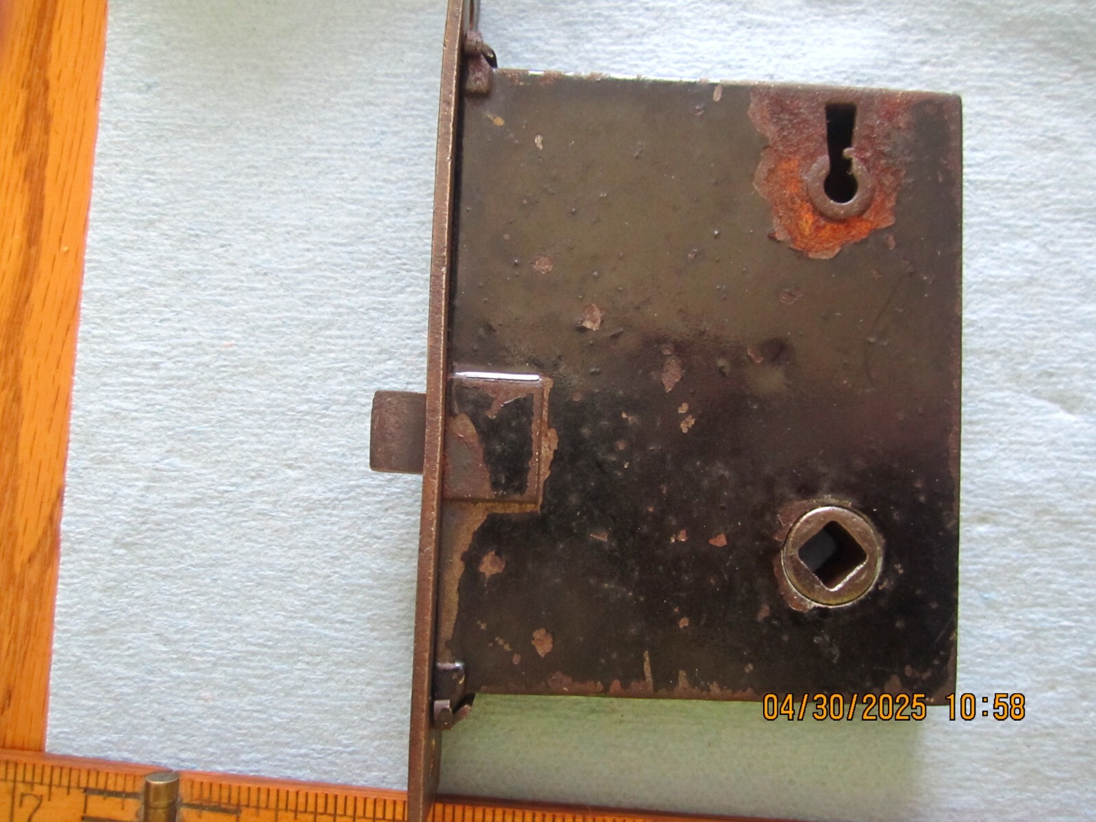 VTG DECORATED FACE INSIDE DOOR MOUNT MORTISE LOCK LATCH WITH DEAD BOLT & KEY #4