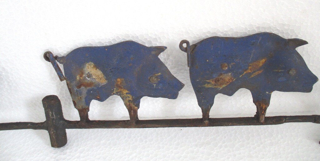 THREE PIGS WEATHER VANE EMBOSSED , PAINTED BLUE