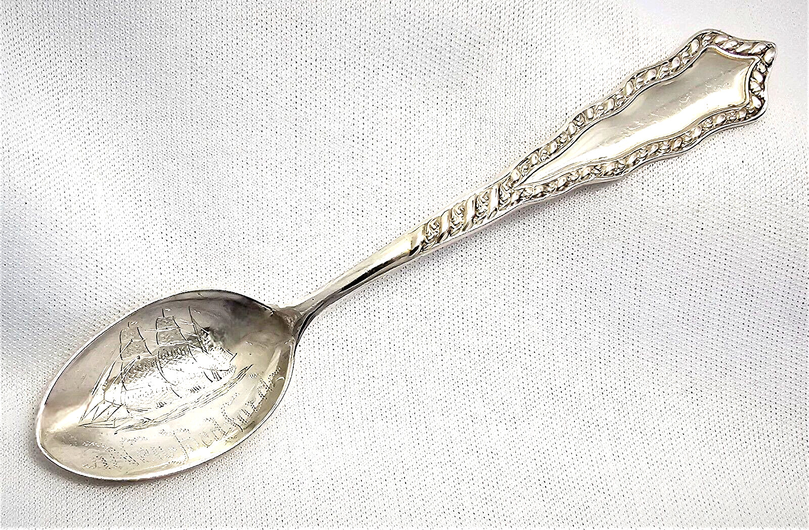 New Bedford MA Whaling Ship Sterling Silver Souvenir Spoon Massachusetts VINTAGE