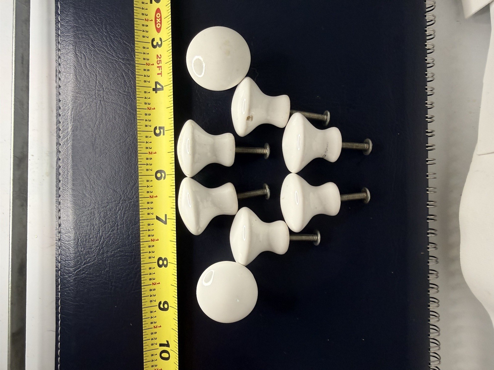 8 Old Cabinet Knobs Door Pulls White Porcelain 1800’s Vintage Medium Drawer