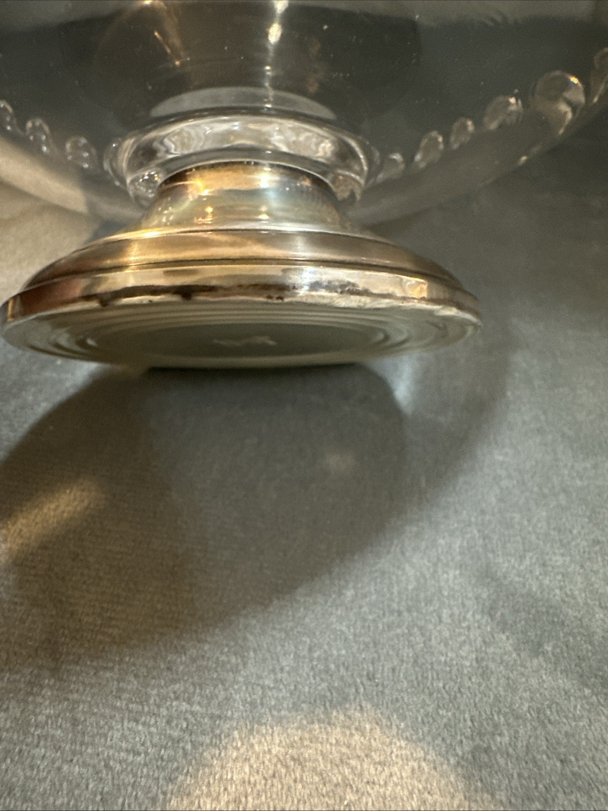 CROWN Sterling Silver Weighted Compote Silver Base Glass Dish Bowl, Nubby Edged