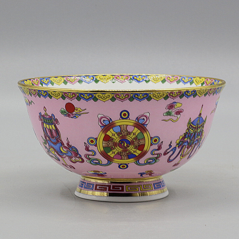 4.7inch Chinese Colour Enamels Porcelain Powder Ground Eight Treasures Bowl