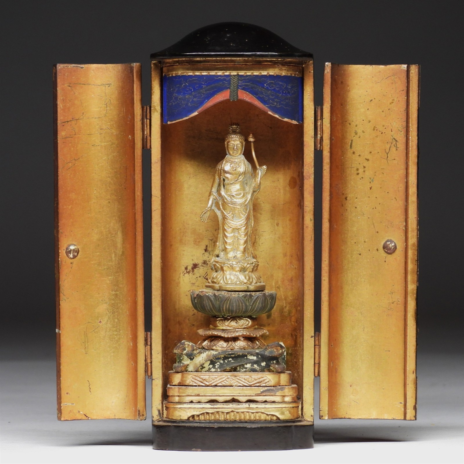 19thC. Japanese Meiji Period Buddha Kannon Traveling Zushi Shrine 7+”