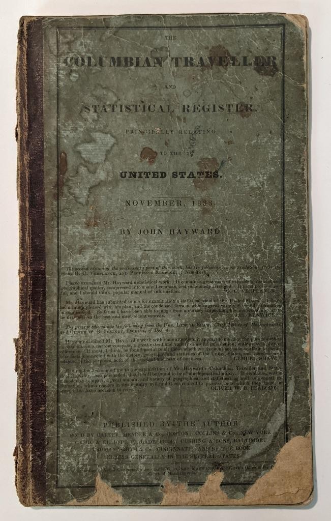 HISTORIC ANTIQUE 1833 COLUMBIAN TRAVELLER, STATISTICAL REGISTER of UNITED STATES