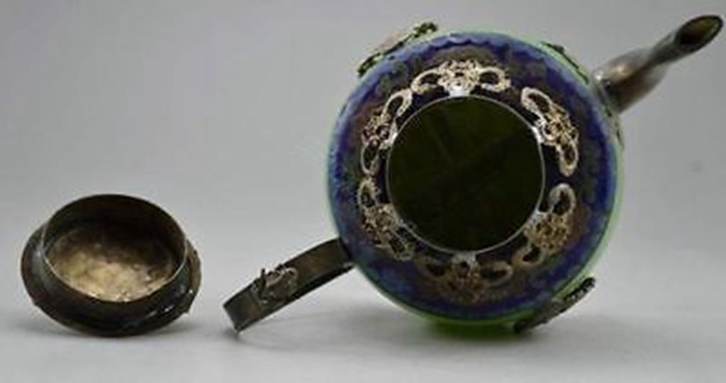 Old Silver Dragon Tea Pot Monkey Collectible Decorated Handwork Jade