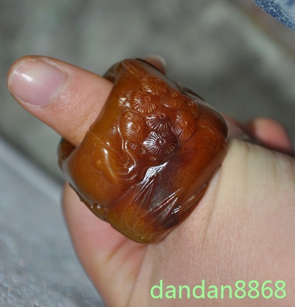 1.8″Ancient Hetian jade Carved Pine tree Bamboo Plum Blossom Ring finger Statue