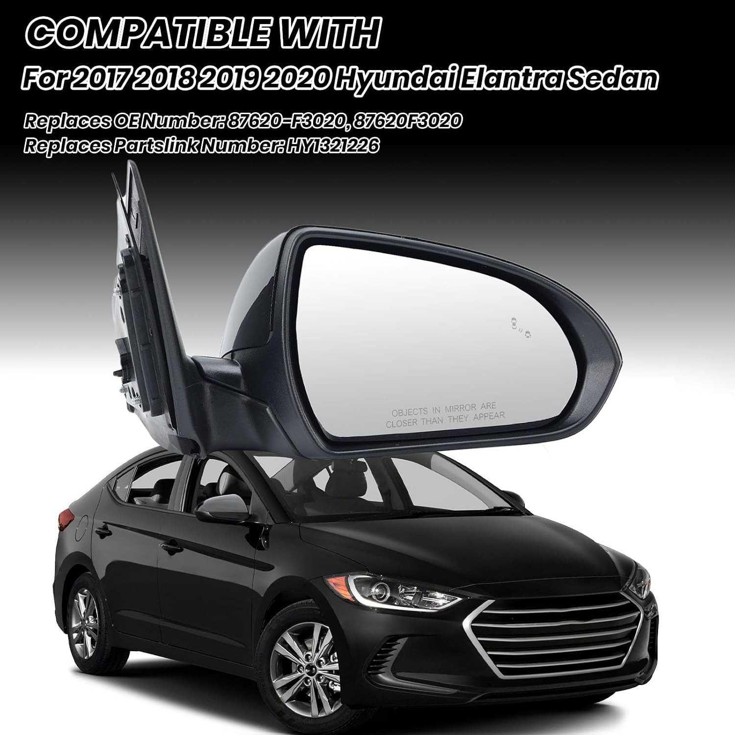 Passenger Side Mirror Compatible with 2017 2018 2019 2020 Hyundai Elantra Heated