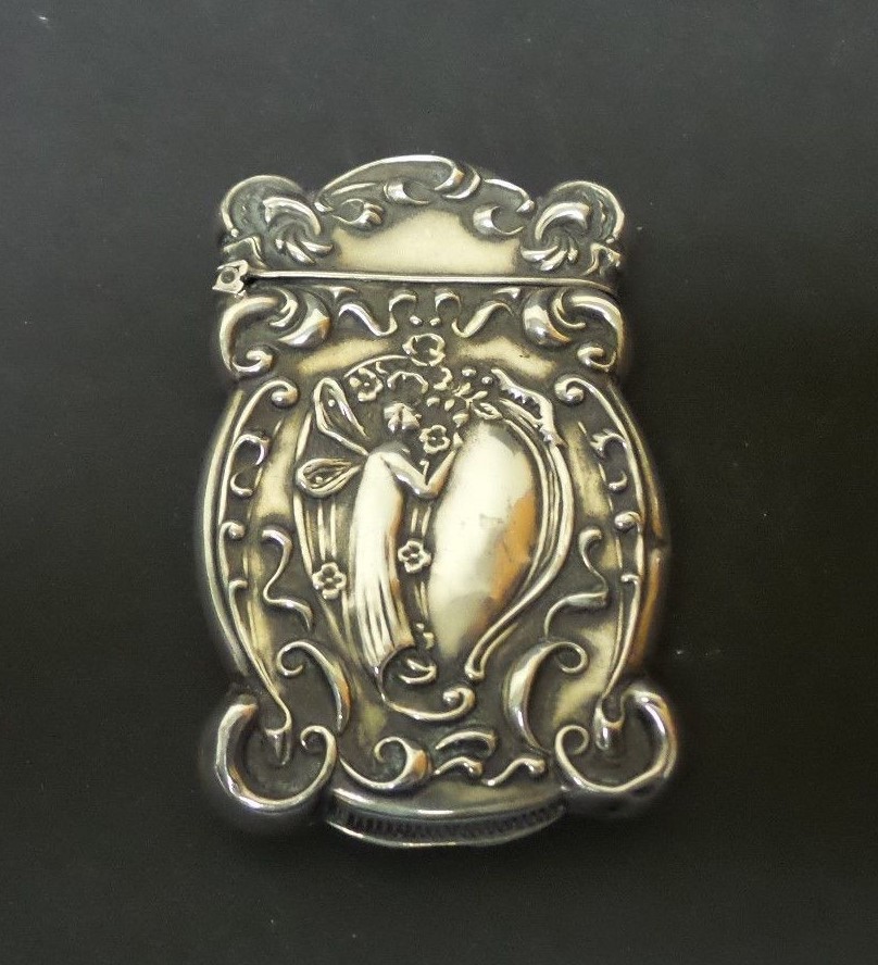 STERLING SILVER ART NOUVEAU MATCH SAFE / VESTA CASE, WINGED MAIDEN, 20 grams
