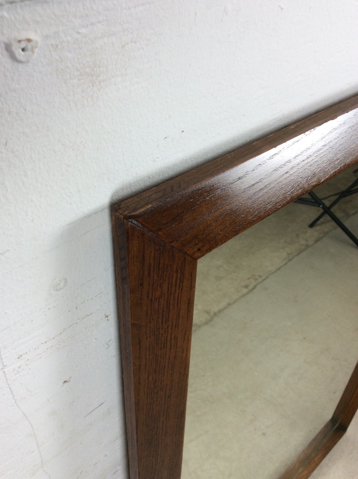 Mid Century Modern Tall Rectangular Wall Mirror with Oak Frame