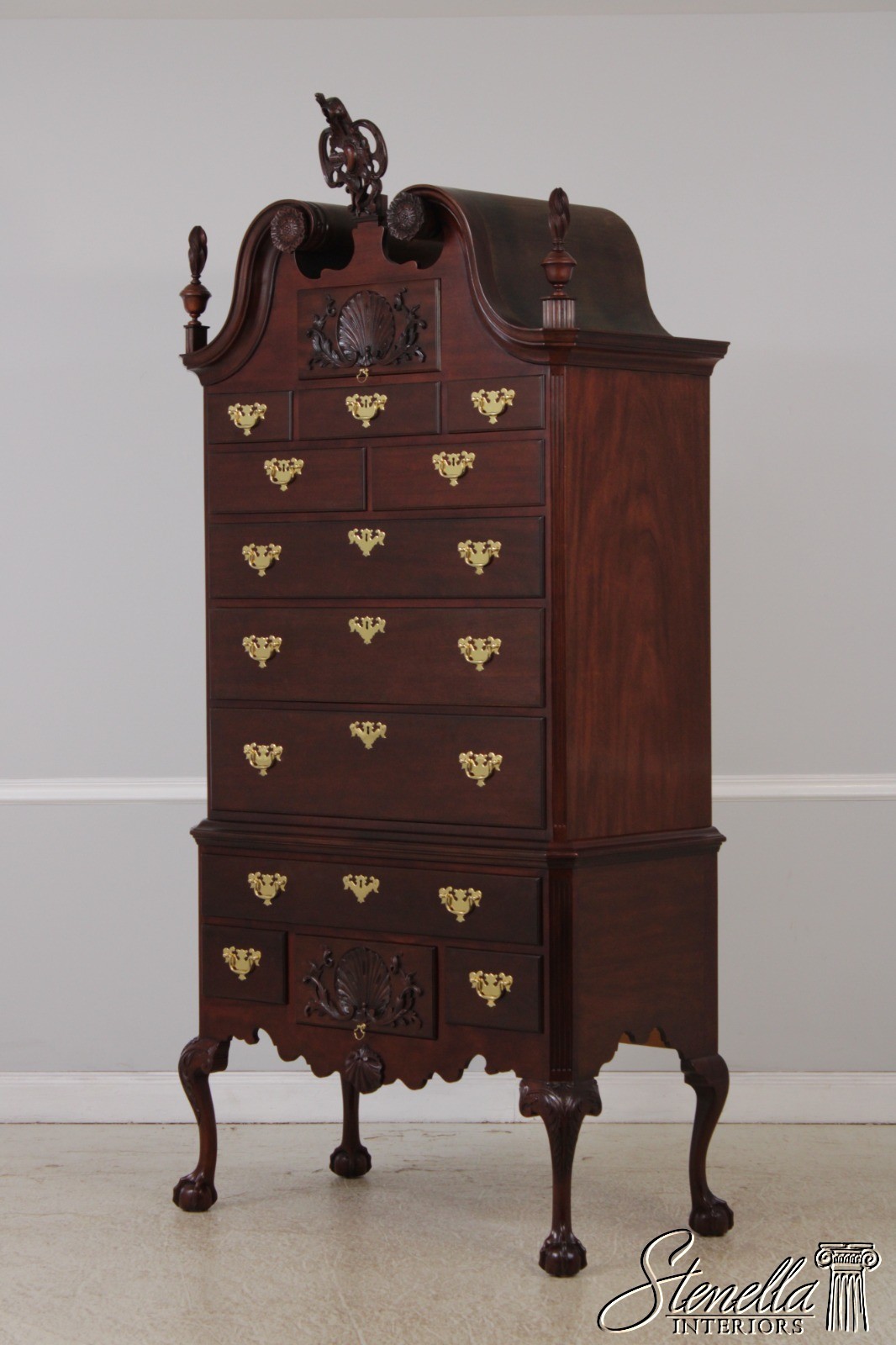 72594: BAKER Clawfoot Colonial Williamsburg Mahogany Highboy