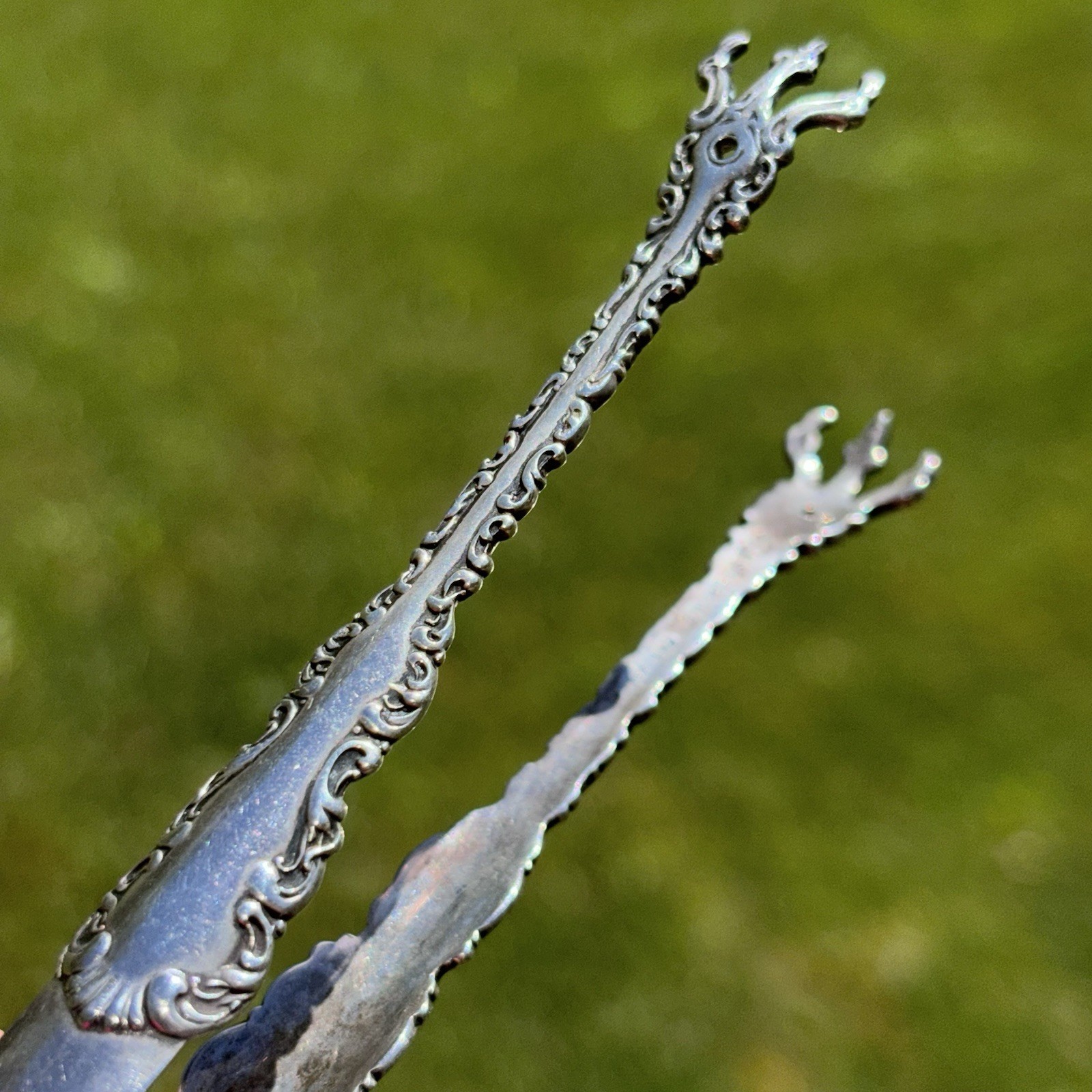 Antique Sterling Silver Unique Ornate Sugar Tong Maker Whiting Louis XV