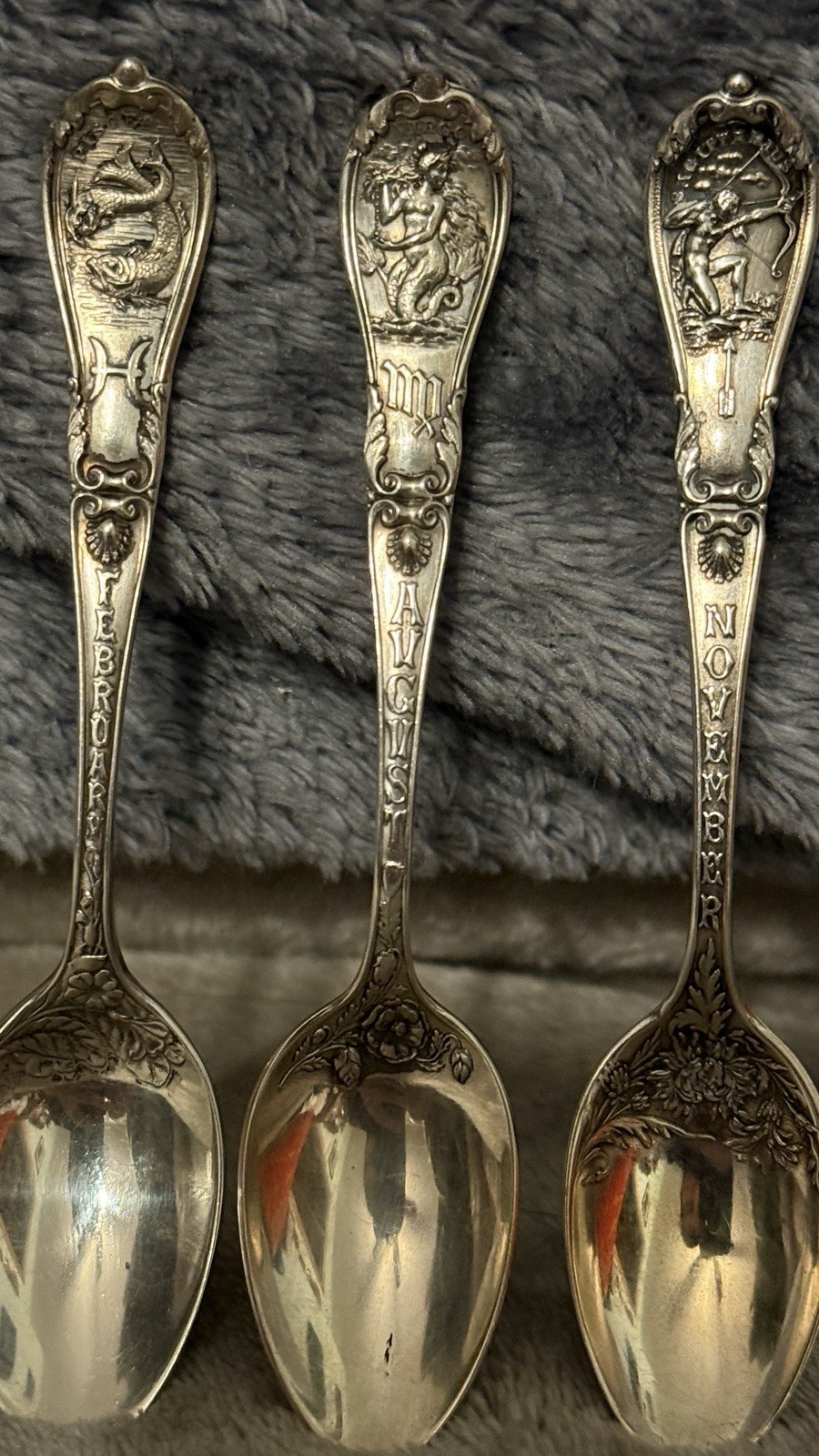 Zodiac By Gorham 3 Sterling Silver Spoons -Virgo, Pisces, Sagittarius 4 1/8″