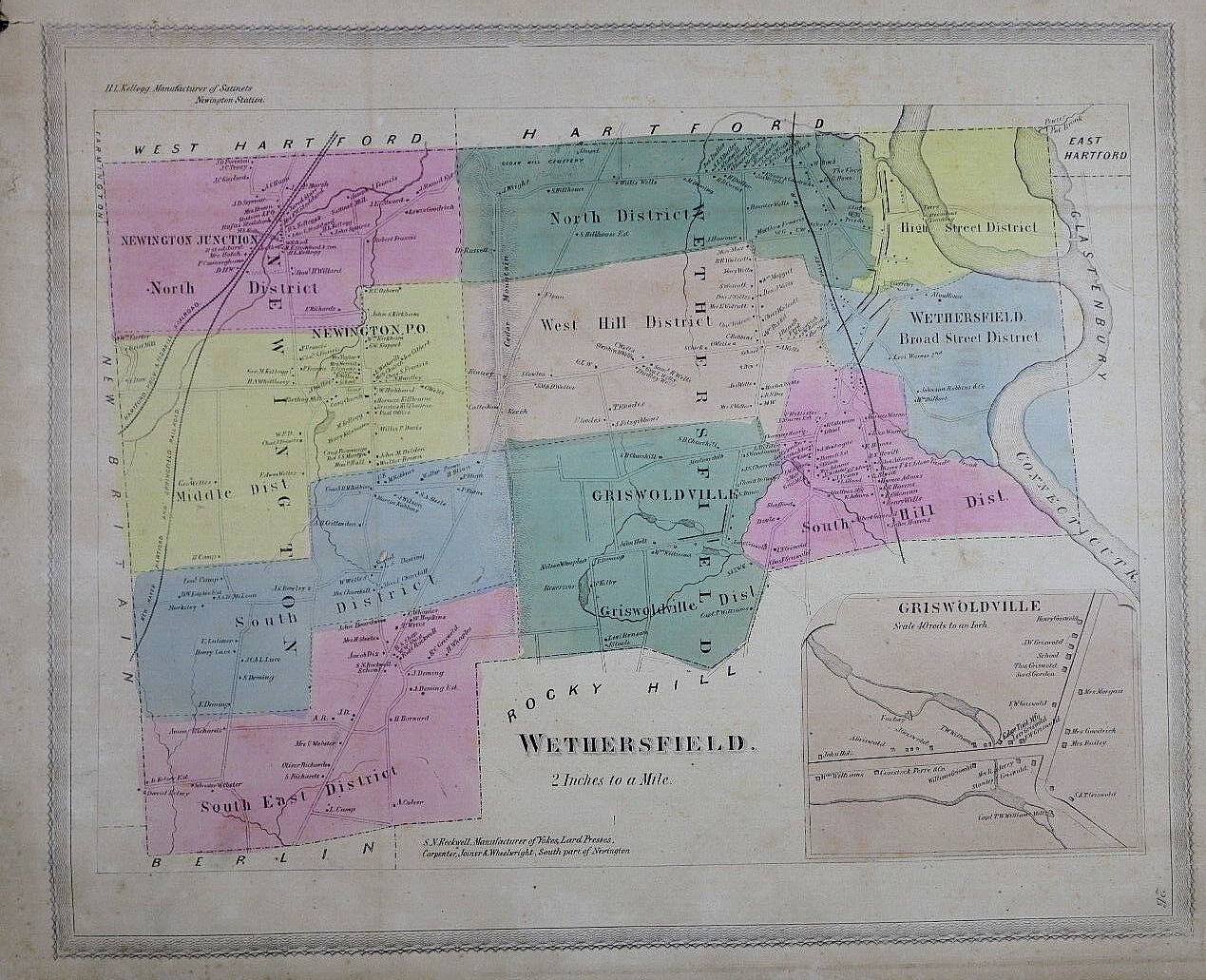 Rare 1869 Plat Map ~ WETHERSFIELD, CONNECTICUT ~ GRISWOLDVILLE (14×17)-#21