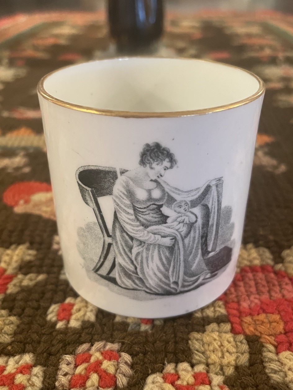 #6 Antique Georgian Coffee Can Adam Buck Mother & Child C1810 Bat Print Regency
