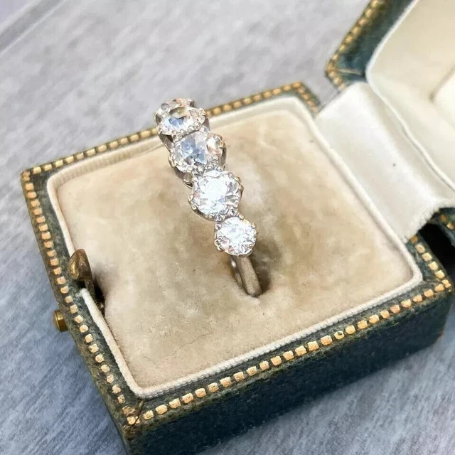 Art Deco 3.45Ct Simulated Diamond Engagement 14K White Gold Plated Silver Ring