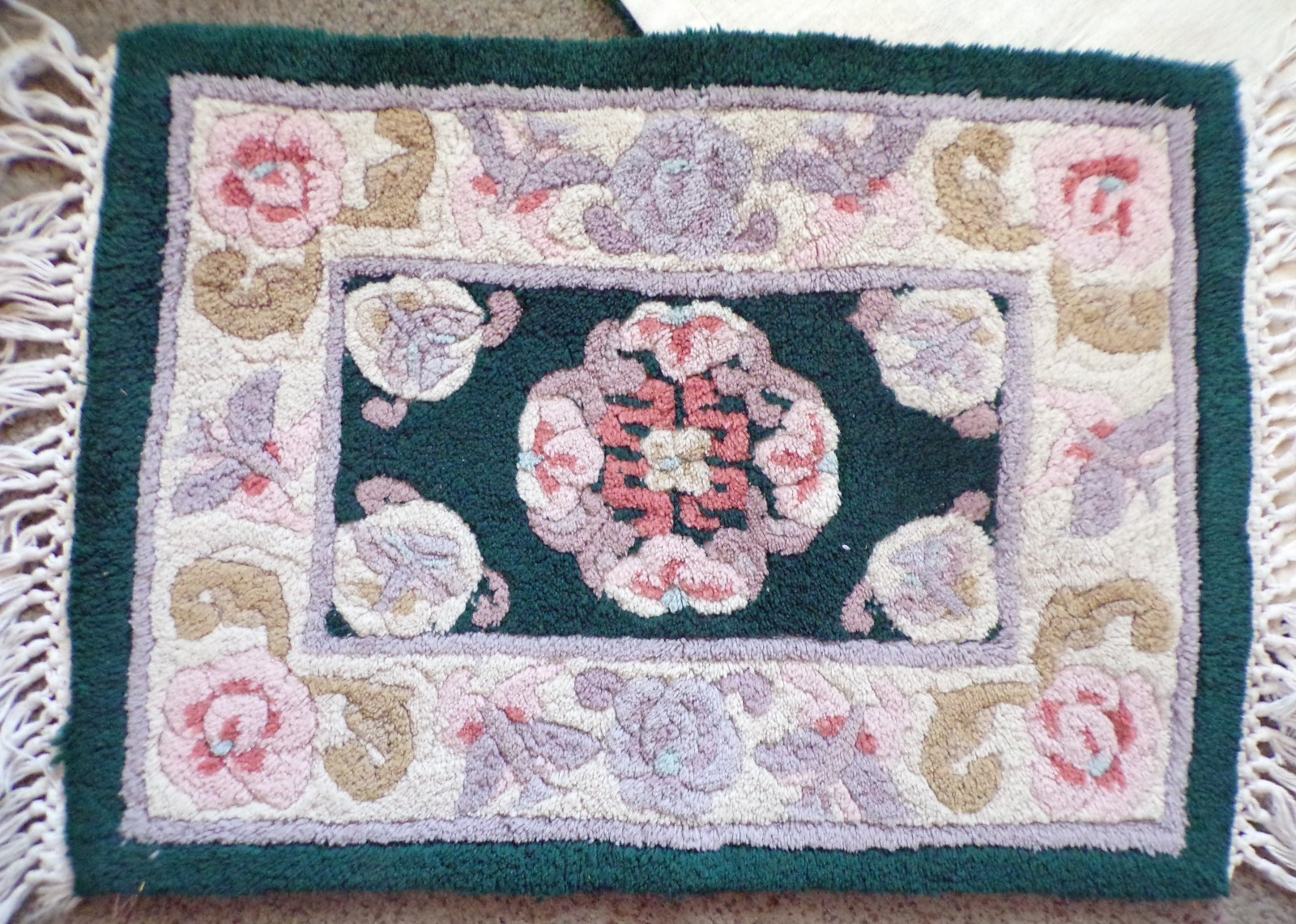 Set of 2 Vintage 1970s Floral Chenille Throw Rugs 27.5×18.5″ Plus Fringe Mats