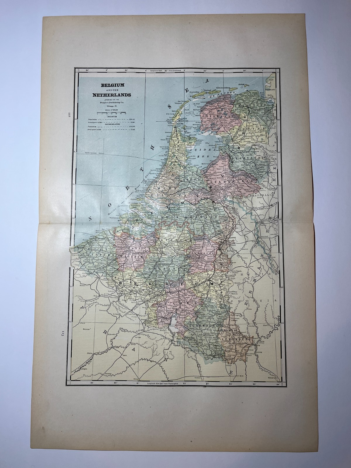 1887 **Large** Map of BELGIUM & THE NETHERLANDS SEE DESCRIPTION