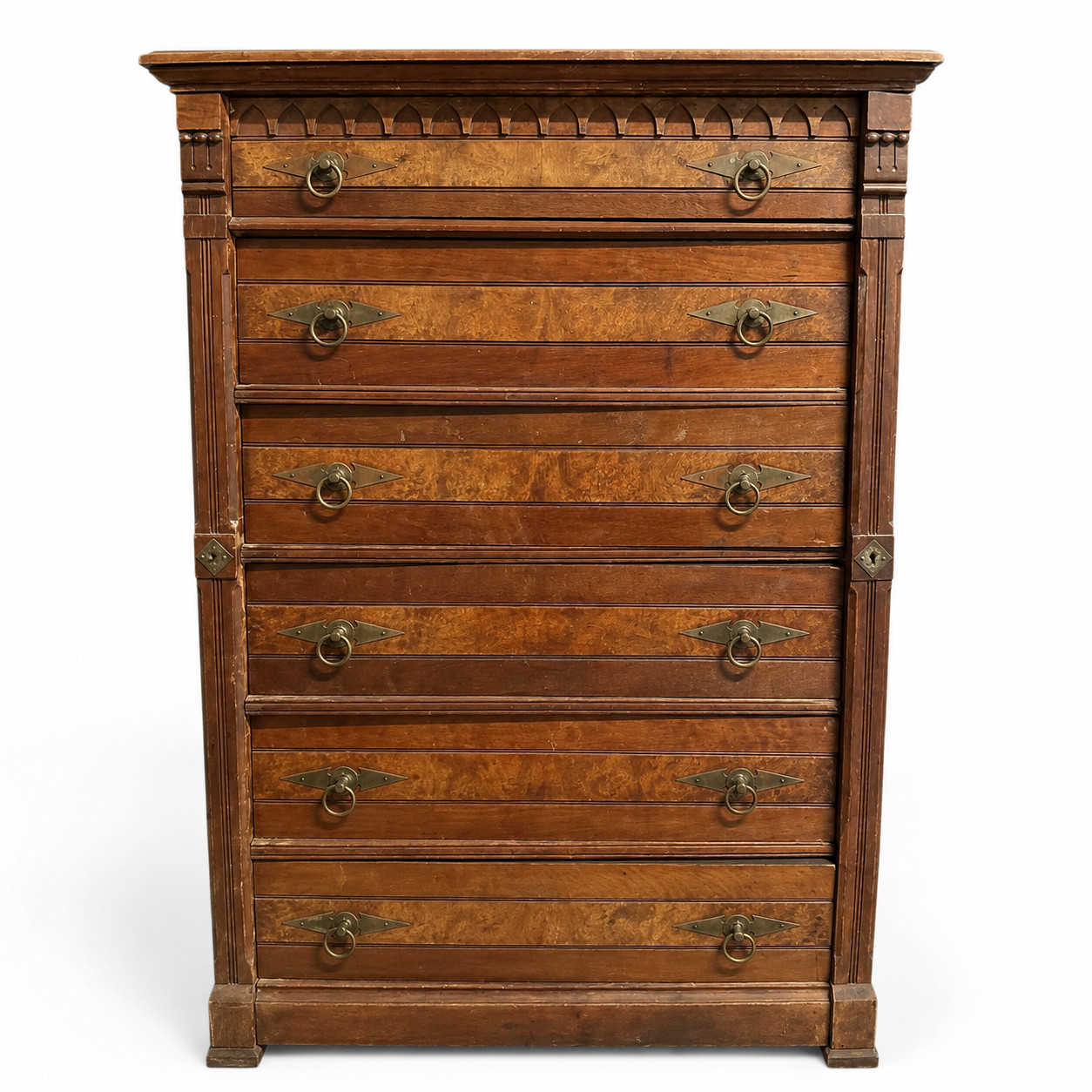 Antique Victorian Eastlake Walnut Chest of Drawers Burl Wood Dresser Home Storag