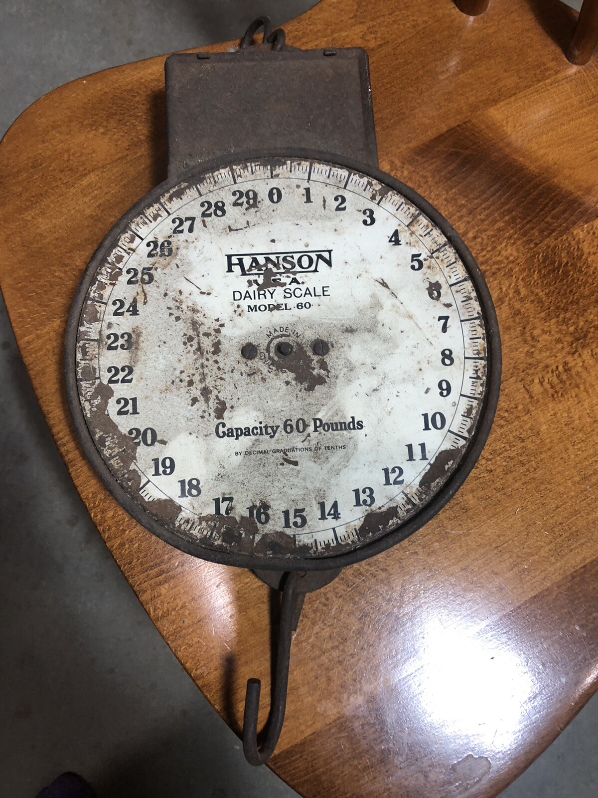 Hanson Model 60 Metal Hanging Dairy Scale, Capacity 60 Lbs USA Vintage (K17)