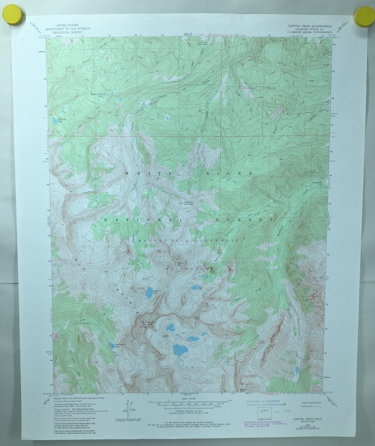 Capitol Peak Quadrangle Colorado Pitkin Geological Survey Map 1960 Revised 1982
