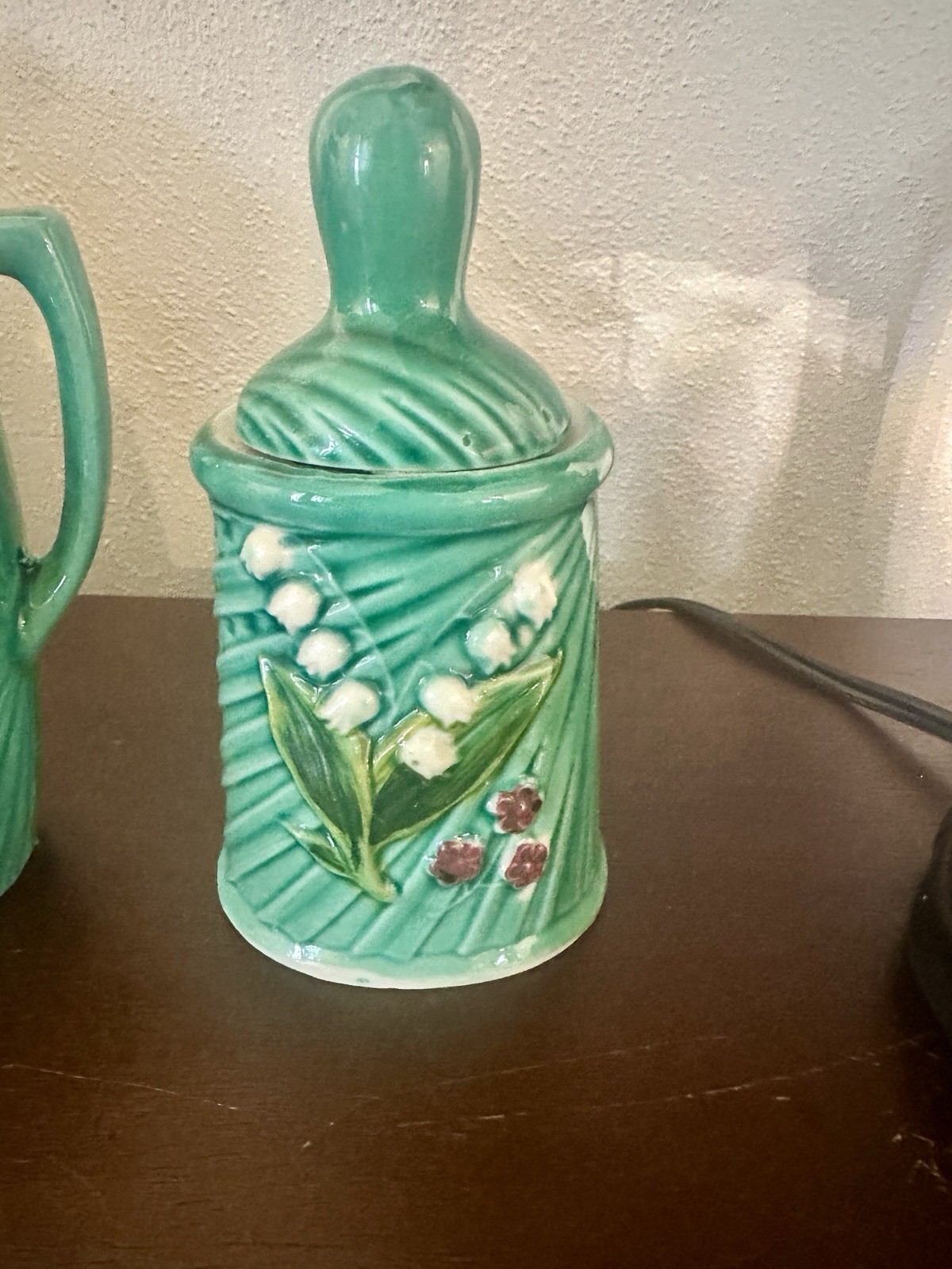 Vintage Green Majolica Pottery Lily of the Valley