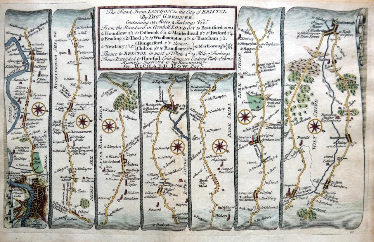 LONDON TO BRISTOL MARLBOROUGH BY JOHN OGILBY REDUCED BY THOMAS GARDNER c1719