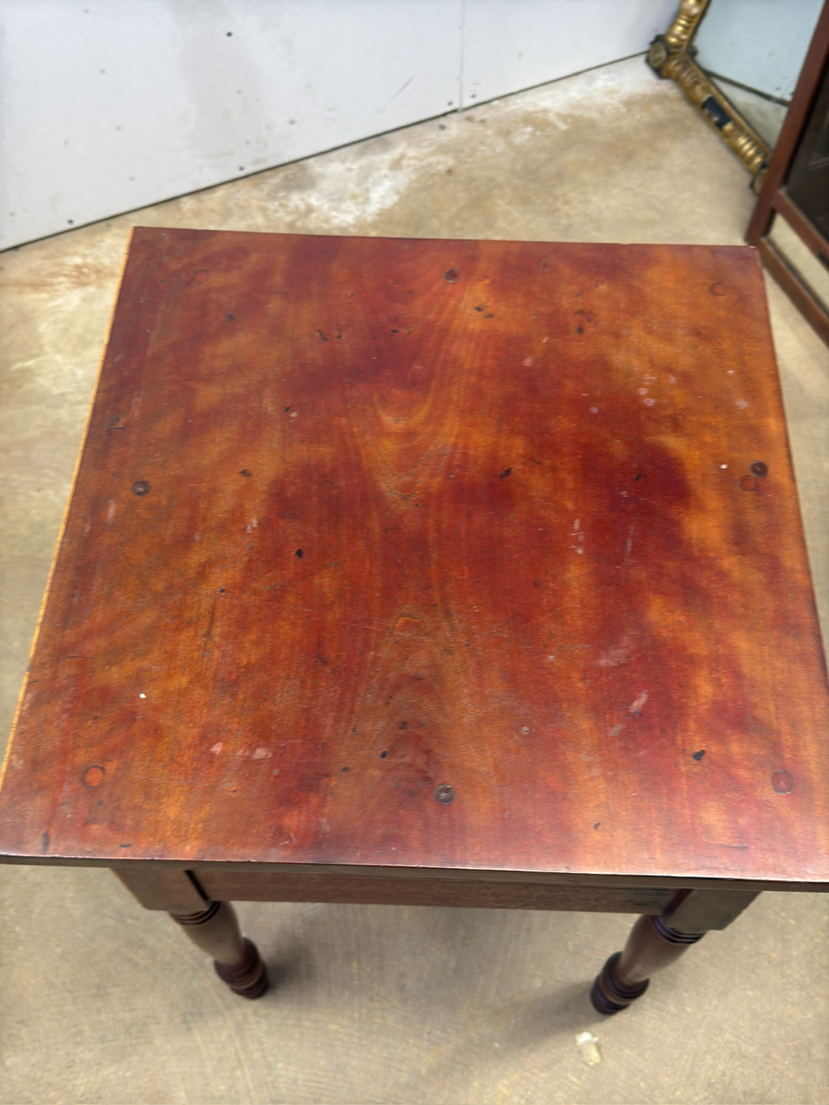 antique Birdseye maple & cherry red wash 2 drawer table stand Country Farm