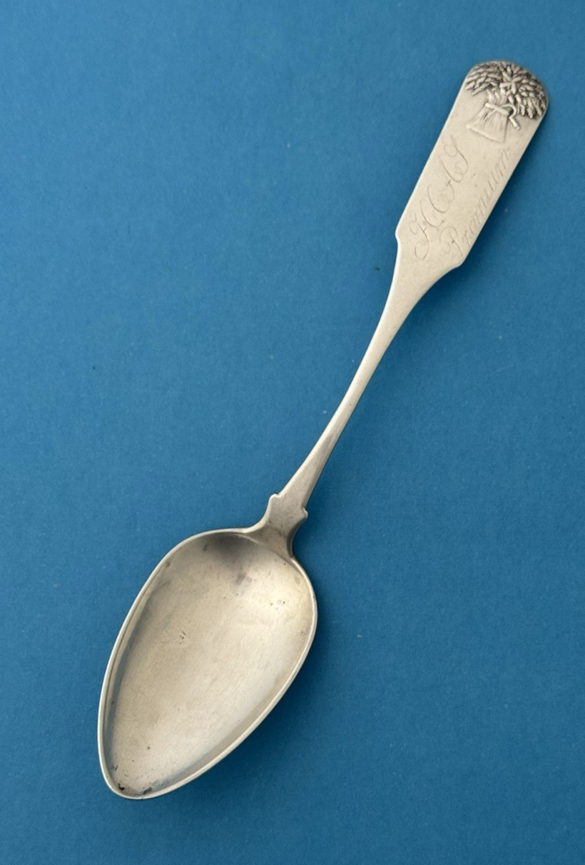 BASKET OF FLOWERS Coin Silver TABLESPOON Goodwin Hartford 8 1/4″
